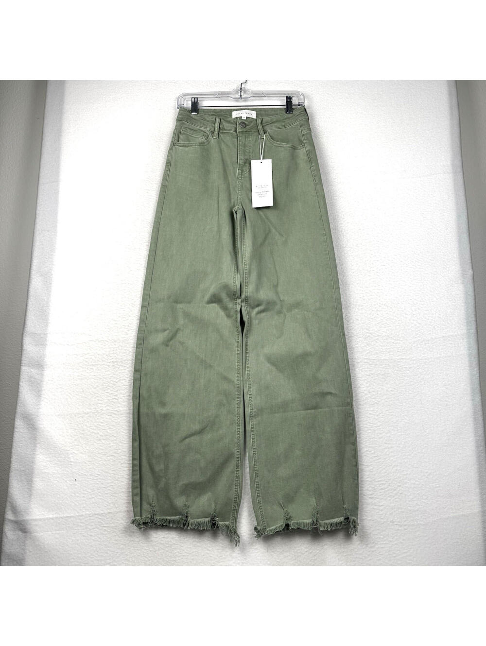 NEW Risen Womens 5 27x32 Olive Green Wide Leg High Rise Distressed Pants